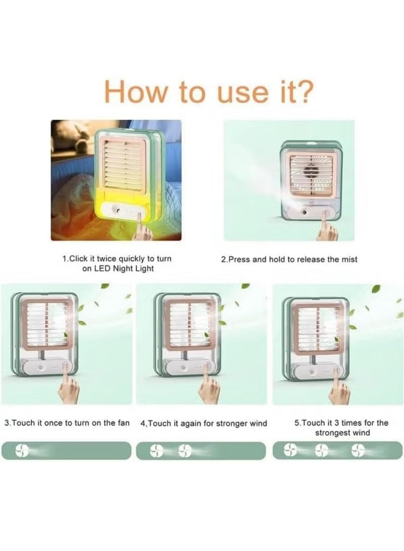DENX Transparent Air Conditioning Fan, Mini Portable Air Cooler Fan with Mist & LED Light, Rechargeable Desk Fan, Personal Cooling Humidifier for Home, Office, Travel, Touch Control, DX2533 - Image 3