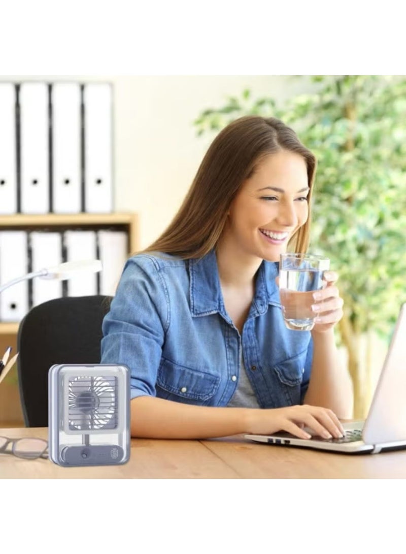 DENX Transparent Air Conditioning Fan, Mini Portable Air Cooler Fan with Mist & LED Light, Rechargeable Desk Fan, Personal Cooling Humidifier for Home, Office, Travel, Touch Control, DX2533 - Image 5