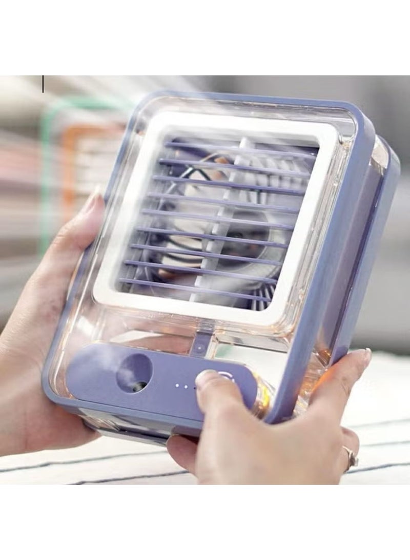 DENX Transparent Air Conditioning Fan, Mini Portable Air Cooler Fan with Mist & LED Light, Rechargeable Desk Fan, Personal Cooling Humidifier for Home, Office, Travel, Touch Control, DX2533 - Image 1