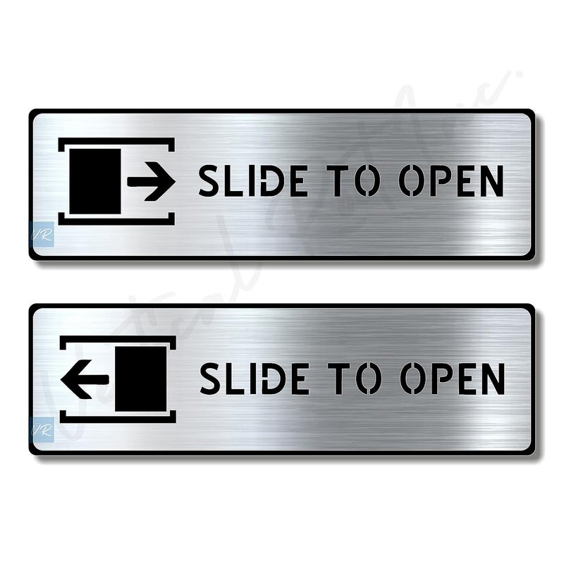 Vertical Root Inc ® Premium Brush Steel Finish Acrylic SLIDE TO OPEN DOOR Sign Easy to Mount 3M Self-Adhesive Tape Signage for Hotel Office Resort Society Corporate Business Hospital - Image 1