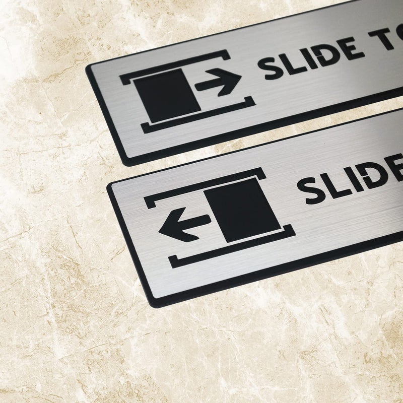 Vertical Root Inc ® Premium Brush Steel Finish Acrylic SLIDE TO OPEN DOOR Sign Easy to Mount 3M Self-Adhesive Tape Signage for Hotel Office Resort Society Corporate Business Hospital - Image 3
