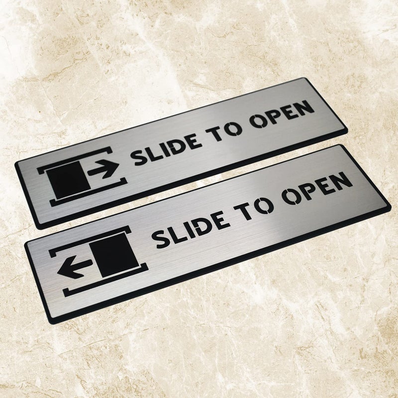 Vertical Root Inc ® Premium Brush Steel Finish Acrylic SLIDE TO OPEN DOOR Sign Easy to Mount 3M Self-Adhesive Tape Signage for Hotel Office Resort Society Corporate Business Hospital - Image 2
