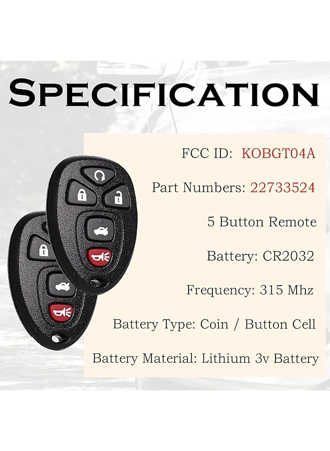 مفتاح بديل لسيارة شيفروليه ماليبو موديلات 2004 و2005 و2006 و2007 و2008 و2009 و2010 و2011 و2012 وكوبالت وبونتياك جي5 وجراند بريكس وبيوك ألور ولاكروس وساتورن وأورا سكاي، بنظام دخول بدون مفتاح وجهاز تحكم عن بعد، Kobgt04A (عبوة من قطعتين) - Image 3