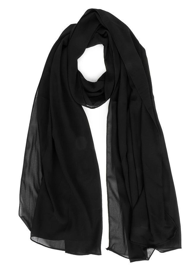 CXQRR Solid Color Silk Feeling Scarf Fashion Scarves Wrap Long Lightweight Shawls for Women, Black, 70.87'' x 29.5" - Image 1