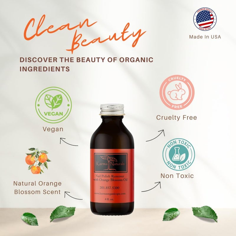 karma organic مزيل طلاء الأظافر العضوي من كارما بزيت فول الصويا وزيت زهر البرتقال - غير سام، نباتي، خالي من القسوة، خالي من الأسيتون - مقوي للأظافر - 4 أونصة سائلة - Image 5