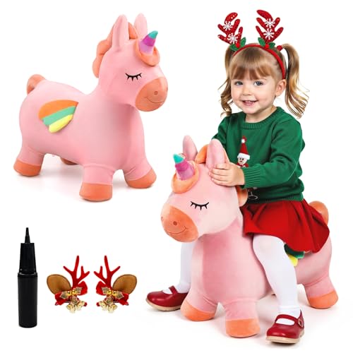EVERICH TOY Bouncy Horse Unicorn Toys Inflatable Bouncing Animal Hopping Toys Outdoor Indoor Ride on Bouncer Boys Girls Birthday Gift for 18 Month 2 3 4 5 6 Year Old Kid Plush Unicorn Toy - Image 1