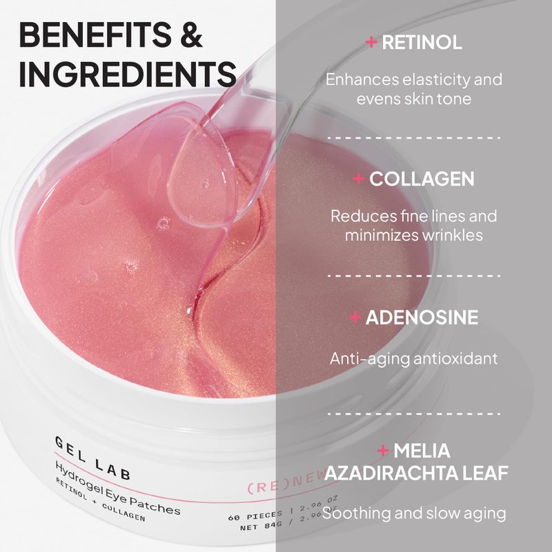 Gel Lab RENEW Retinol & Collagen Under Eye Patches - Korean Skincare Hydrating Eye Mask for Fine Lines, Wrinkles, Firming, Brightening - 60 Patches - Image 4