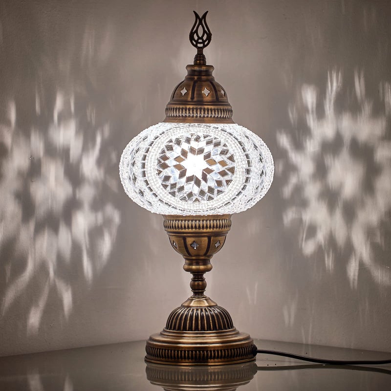 DEMMEX 7 Large Globe Turkish Moroccan Mosaic Table Lamp Handcrafted TiffanyStyle Colorful Glass Bedside Desk Table Light Artisan Decor for Living Room or Bedroom 14 H WhiteClear - Image 2