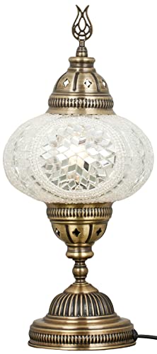 DEMMEX 7 Large Globe Turkish Moroccan Mosaic Table Lamp Handcrafted TiffanyStyle Colorful Glass Bedside Desk Table Light Artisan Decor for Living Room or Bedroom 14 H WhiteClear - Image 3