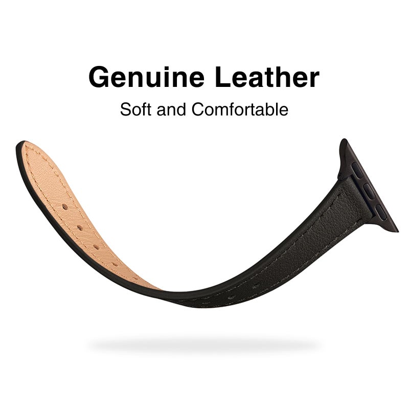 STIROLL Slim Leather Bands Compatible with Apple Watch Band 38mm 40mm 41mm 42mm(Series 11 10), Top Grain Leather Watch Thin Wristband for iWatch Ultra SE Series 9 8 7 6 5 4 3 2 1 (Black) - Image 3