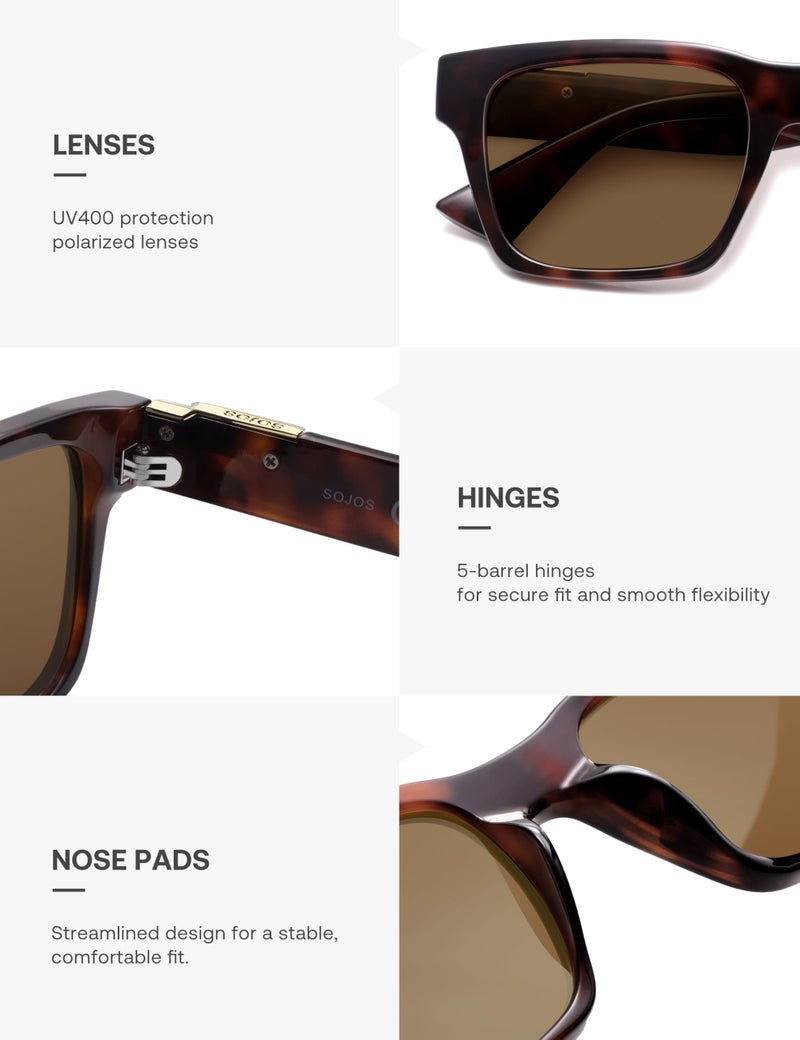 SOJOS Trendy Polarized Square Sunglasses for Women Men,UV400 Retro Square 70s 80s 90s Shades SJ2622,Demi/Brown - Image 4