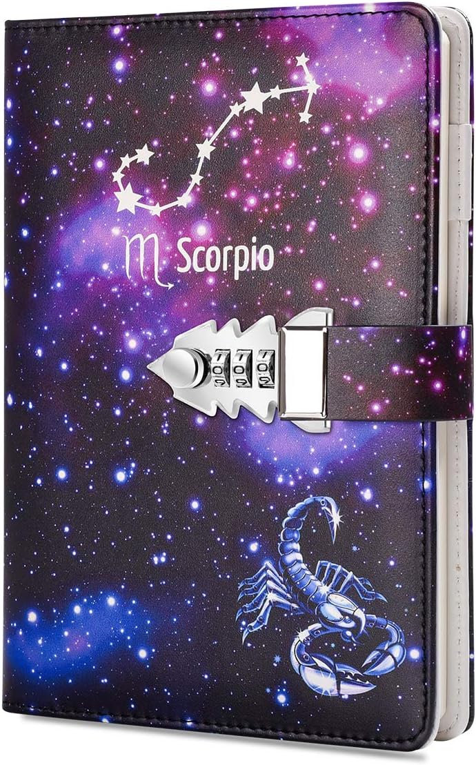 ARRLSDB A5 Creative Password Lock Journal PU Leather Combination Lock Diary Locking Diary Notepad (Scorpio) - Image 1