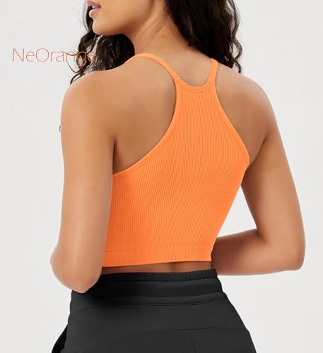 ODODOS Women's Crop 3-Pack Seamless Rib-Knit Camisole Crop Tank Tops, Neon Pink Green Orange, X-Small/Small - Image 4