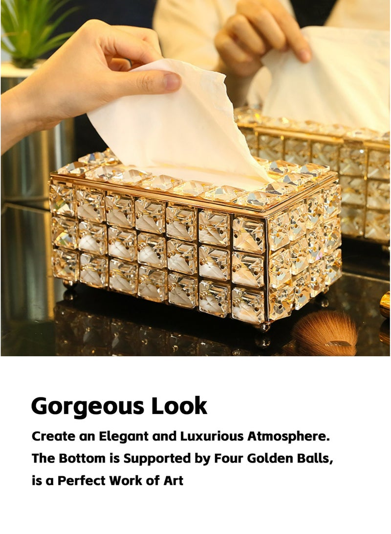 Teuuea 2 PCS Crystal Tissue Box, European Style Tissue Holder Cover, Creative Rectangular Facial Napkin Container, Tabletop Paper Dispenser Case for Desk Table Bathroom Decor Home Office Restaurant (Golden) - Image 2