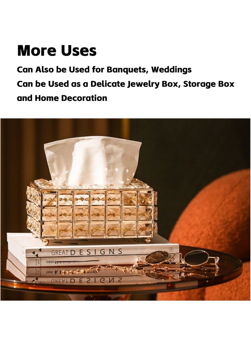 Teuuea 2 PCS Crystal Tissue Box, European Style Tissue Holder Cover, Creative Rectangular Facial Napkin Container, Tabletop Paper Dispenser Case for Desk Table Bathroom Decor Home Office Restaurant (Golden) - Image 5