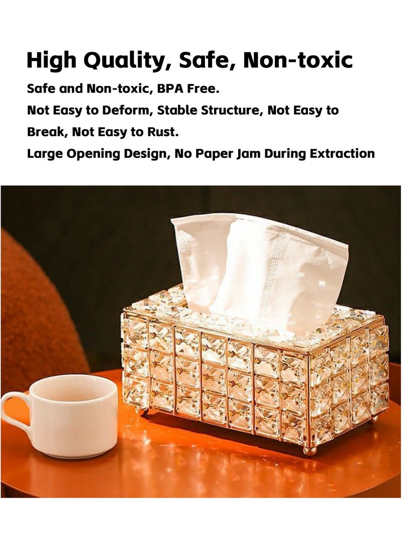Teuuea 2 PCS Crystal Tissue Box, European Style Tissue Holder Cover, Creative Rectangular Facial Napkin Container, Tabletop Paper Dispenser Case for Desk Table Bathroom Decor Home Office Restaurant (Golden) - Image 3
