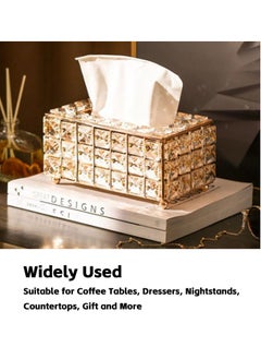 Teuuea 2 PCS Crystal Tissue Box, European Style Tissue Holder Cover, Creative Rectangular Facial Napkin Container, Tabletop Paper Dispenser Case for Desk Table Bathroom Decor Home Office Restaurant (Golden)  - Image 4