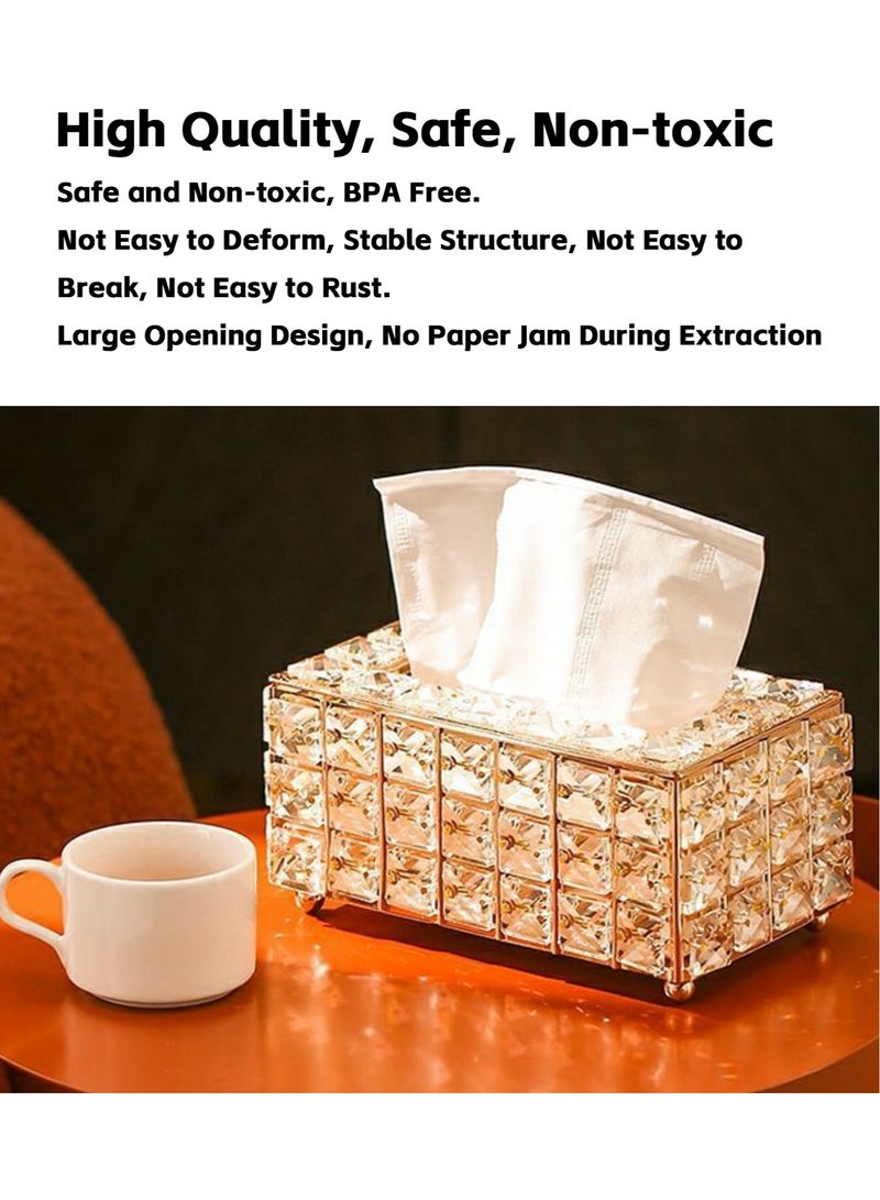 Teuuea 2 PCS Crystal Tissue Box, European Style Tissue Holder Cover, Creative Rectangular Facial Napkin Container, Tabletop Paper Dispenser Case for Desk Table Bathroom Decor Home Office Restaurant (Golden) - Image 3