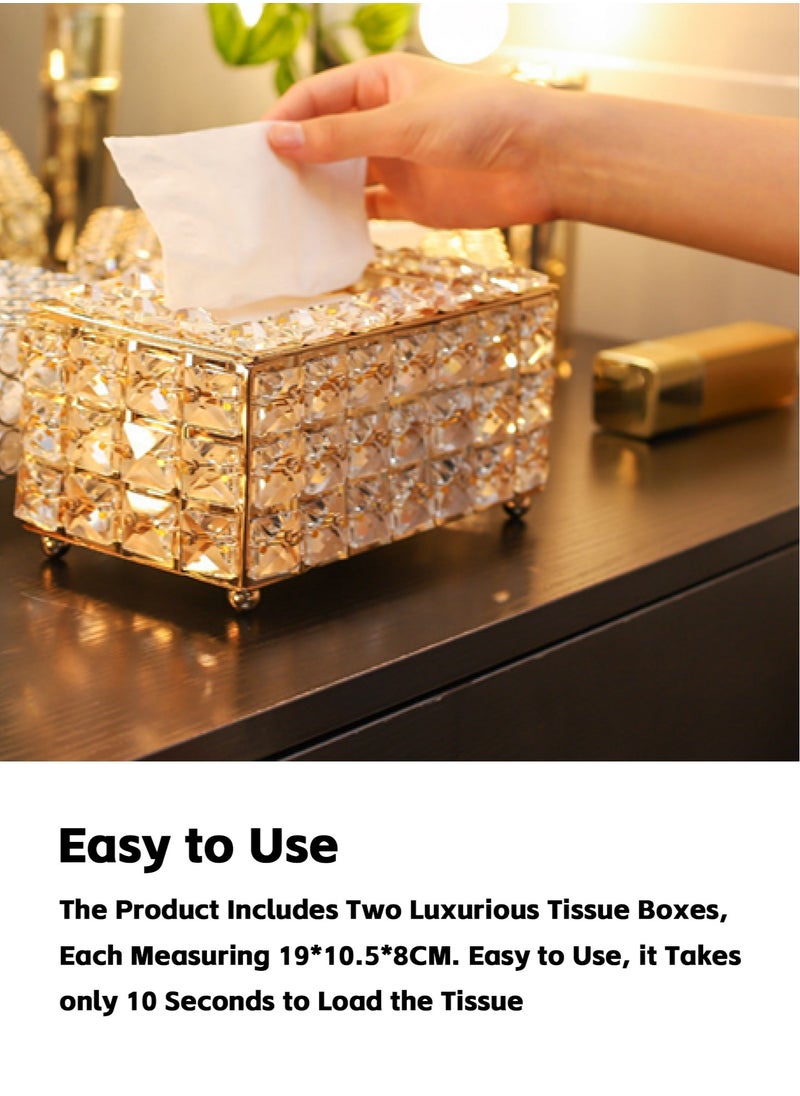 2 PCS Crystal Tissue Box, European Style Tissue Holder Cover, Creative Rectangular Facial Napkin Container, Tabletop Paper Dispenser Case for Desk Table Bathroom Decor Home Office Restaurant (Golden) - pzsku/Z9CC7FDCB40950472A706Z/45/_/1713072309/3acf20db-2270-4f75-8fd8-29fe9fdcc136