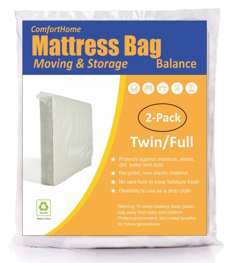 ComfortHome 2 Pack Mattress Bag for Moving and Storage, Medium Weight, Fits Twin/Full Size Mattress - Image 1