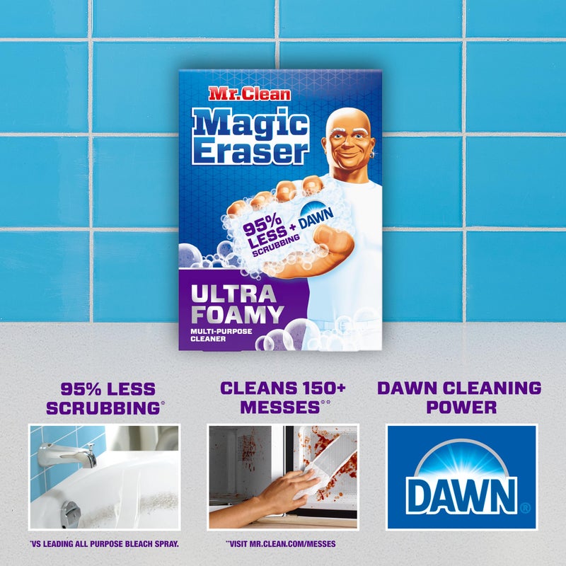 Mr Clean إسفنجة مائية سحرية من مستر كلين، منظف متعدد الاستخدامات، قوة تنظيف داون، منظف للجدران، منظف للأحذية، منظف للفرن، مطبخ، حمام، مستلزمات تنظيف الدش، فرشاة، رغوة فائقة، 5 قطع - Image 2