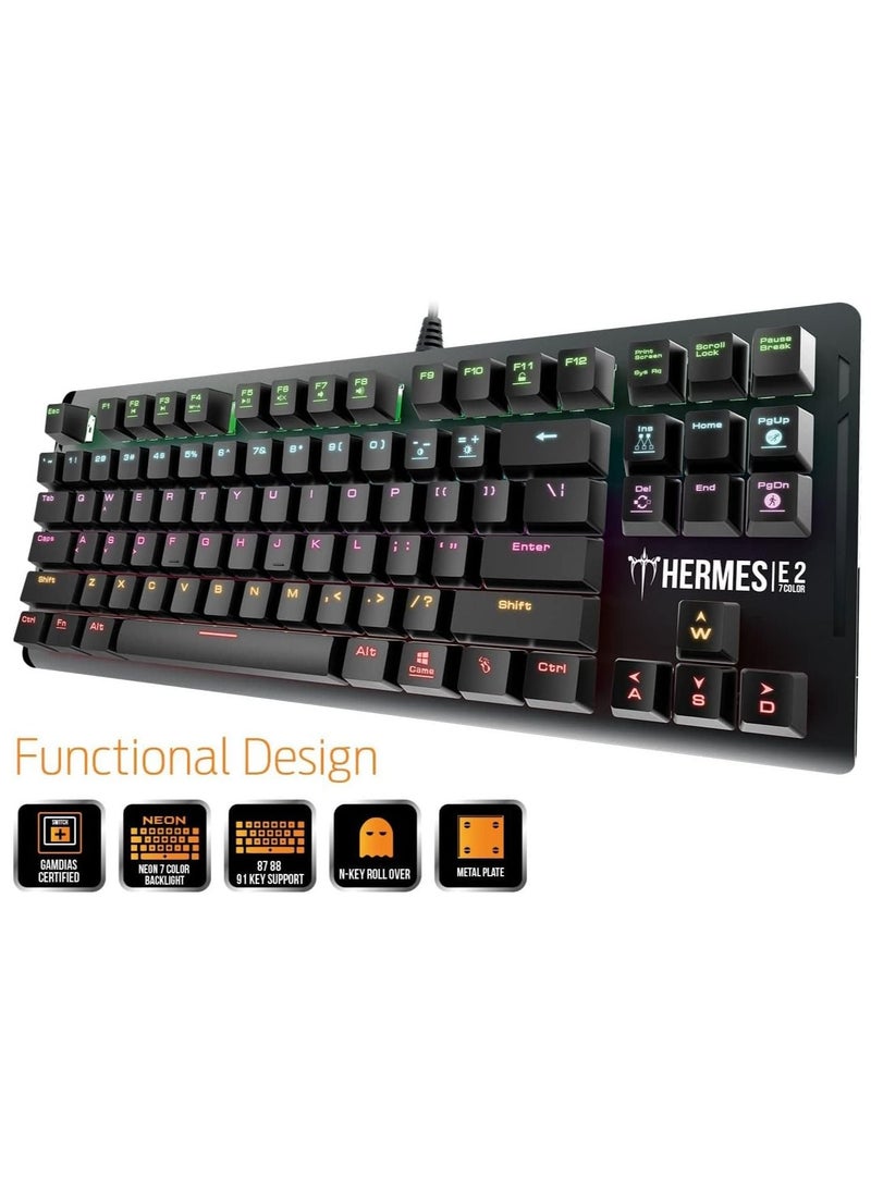 GAMDIAS - GAMDIAS HERMES E2 Gaming Mechanical Keyboard - Brown Switch - 7 colors backlights - 87 Key – Portable and easy to carry - with Metal Plate - Image 1
