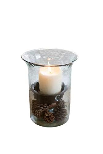First of a Kind Small Glass Hurricane Pillar Candle Holder with Rustic Metal Insert Perfect as a Centerpiece