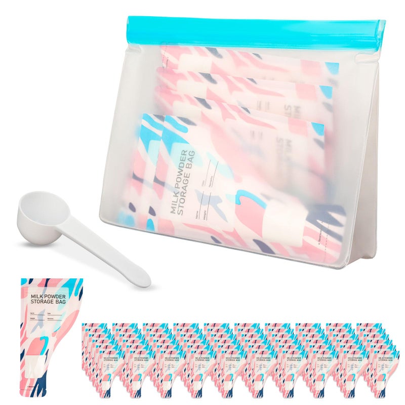 Eunoir Disposable Protein Powder Travel Containers â€“ 60Pcs Single-Use Protein Powder Bags, Leakproof Mess-Free Supplement Storage with Pouch & Scoop for Gym, Travel, Work, Flight & On-the-Go Lifestyles - Image 1