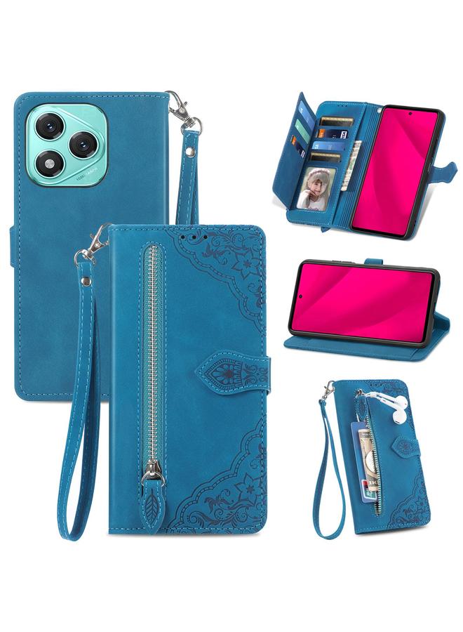 S-TOP Case For Honor 400 Lite Embossed Flower Zipper Leather Phone Case - Image 1