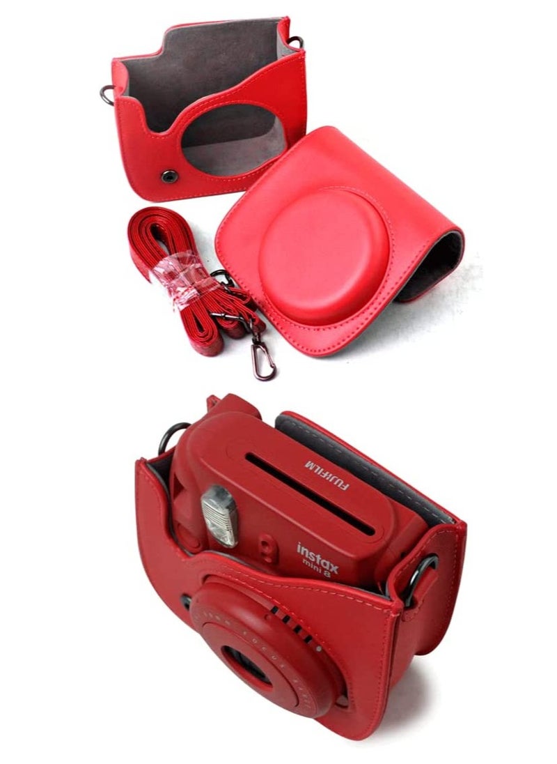Rubik - Protective Case for Fujifilm Instax Mini 9 Mini 8 Mini 8+ Mini 8s Instant Camera PU Leather Camera Case with Removable Strap and Pocket Red - Image 1