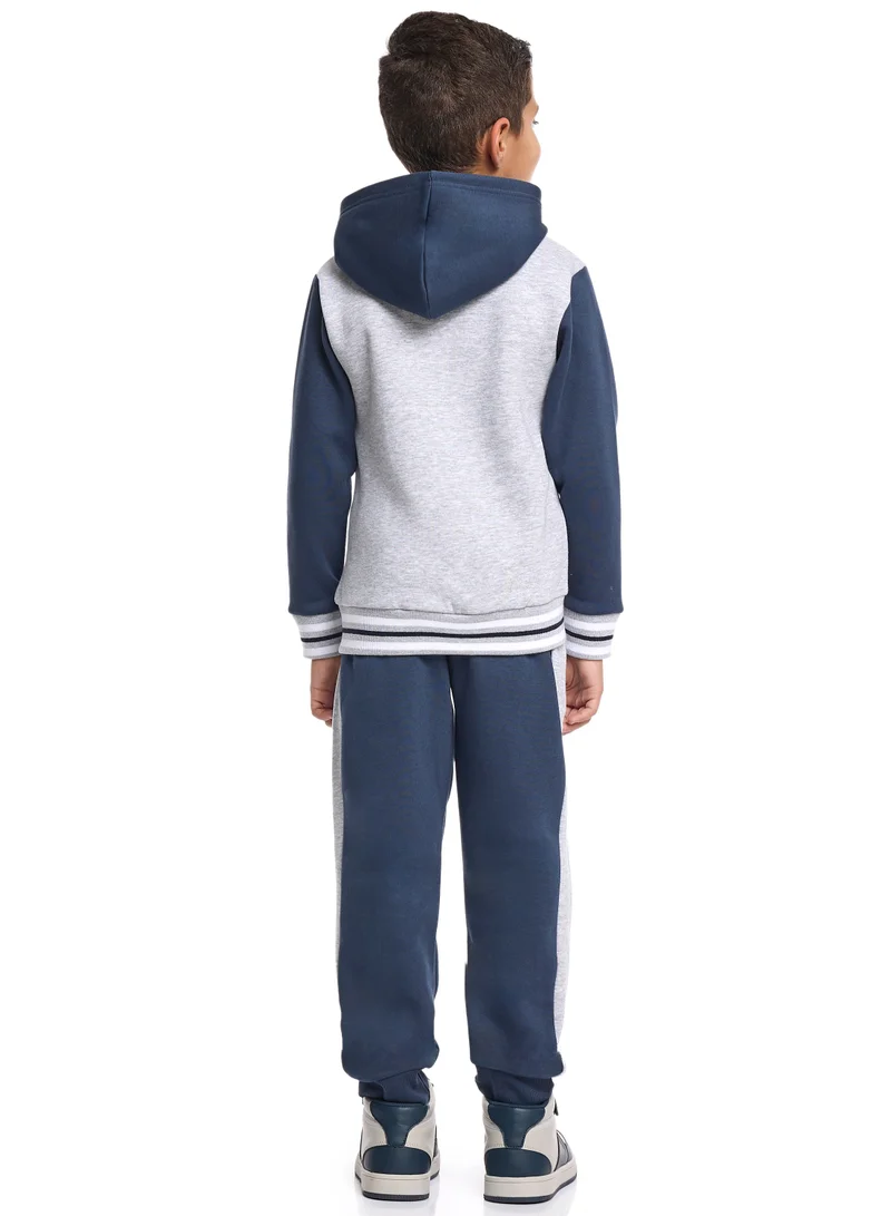 victor and jane Boys’ Trendy NY Logo Tracksuit – Grey Zip up Hoodie &amp; Navy Joggers Set