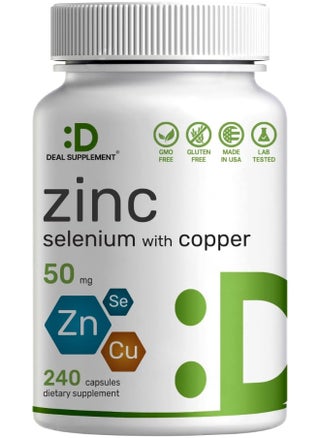 Zinc 50mg with Selenium 200mcg + Copper, 240 Capsules, 8 Month Supply, 3 in 1 Mineral Formula, Zinc Picolinate Complex Supplement, Supports Healthy Immune System for Adults and Kids - pzsku/Z9CC83A62A9867E8E7F47Z/45/1748291988/6d4443bb-1bd9-41d9-bc28-040c9f61172c