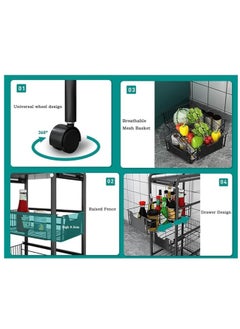 Generic 4 Layers/Tiers Kitchen Seasoning Storage Trolley Wrought Iron Slot Rack with Wheels Floor-Standing Fruit and Vegetable Basket Tableware Rack Kitchen Countertop Organizer (Color : Black, White)  - Image 3