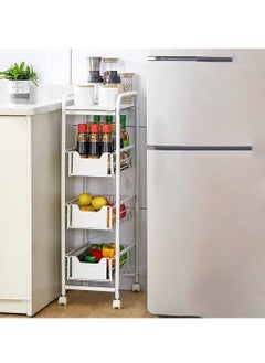 Generic 4 Layers/Tiers Kitchen Seasoning Storage Trolley Wrought Iron Slot Rack with Wheels Floor-Standing Fruit and Vegetable Basket Tableware Rack Kitchen Countertop Organizer (Color : Black, White)  - Image 4