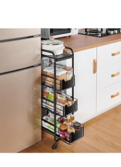 Generic 4 Layers/Tiers Kitchen Seasoning Storage Trolley Wrought Iron Slot Rack with Wheels Floor-Standing Fruit and Vegetable Basket Tableware Rack Kitchen Countertop Organizer (Color : Black, White)  - Image 5