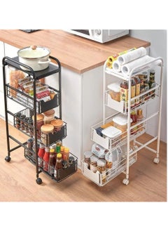 Generic 4 Layers/Tiers Kitchen Seasoning Storage Trolley Wrought Iron Slot Rack with Wheels Floor-Standing Fruit and Vegetable Basket Tableware Rack Kitchen Countertop Organizer (Color : Black, White)  - Image 1