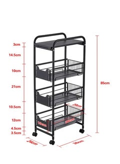 Generic 4 Layers/Tiers Kitchen Seasoning Storage Trolley Wrought Iron Slot Rack with Wheels Floor-Standing Fruit and Vegetable Basket Tableware Rack Kitchen Countertop Organizer (Color : Black, White)  - Image 2