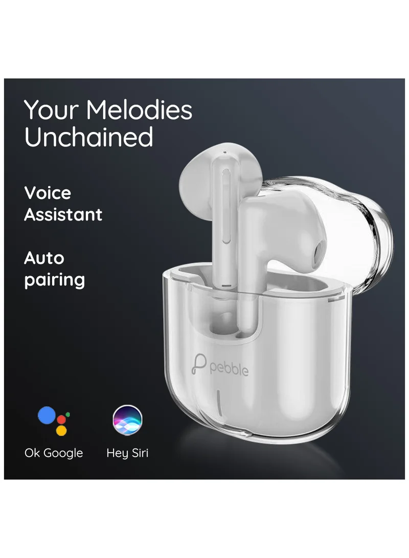 Pebble Duet Earbuds True Wireless Bluetooth Earphone with 20H Playtime, Noise Cancelling, 100H Standby, Low Latency Splash Proof With Auto Pairing And Voice Assistant Earphones TWS White