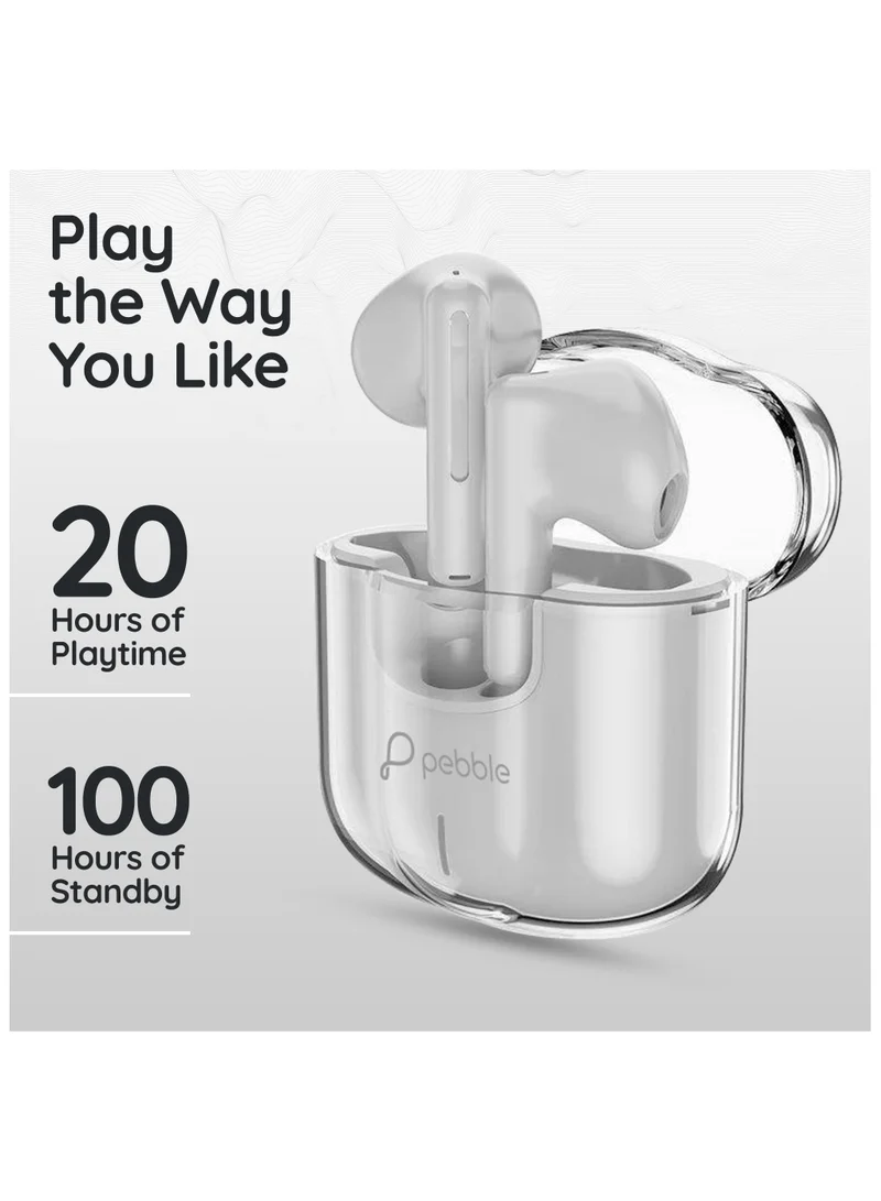 Pebble Duet Earbuds True Wireless Bluetooth Earphone with 20H Playtime, Noise Cancelling, 100H Standby, Low Latency Splash Proof With Auto Pairing And Voice Assistant Earphones TWS White