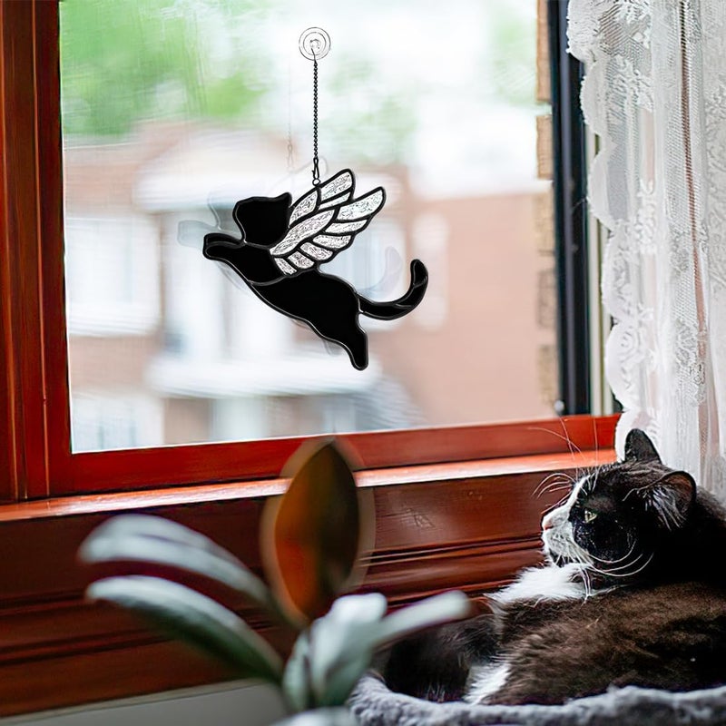BOXCASA Angel Black Cat Loss Sympathy Gifts,Stained Glass Suncatchers Indoor Windows,Iridescent Angel Wing Cat Loss Memorial Gift for Women,Stained Glass Window Hangings for Home Decor - Image 4