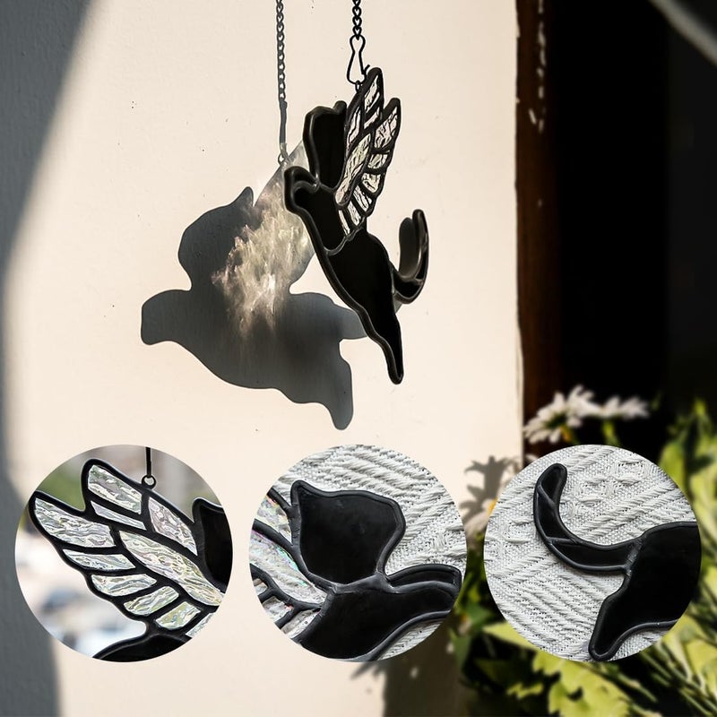 BOXCASA Angel Black Cat Loss Sympathy Gifts,Stained Glass Suncatchers Indoor Windows,Iridescent Angel Wing Cat Loss Memorial Gift for Women,Stained Glass Window Hangings for Home Decor - Image 3