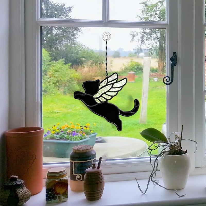 BOXCASA Angel Black Cat Loss Sympathy Gifts,Stained Glass Suncatchers Indoor Windows,Iridescent Angel Wing Cat Loss Memorial Gift for Women,Stained Glass Window Hangings for Home Decor - Image 5