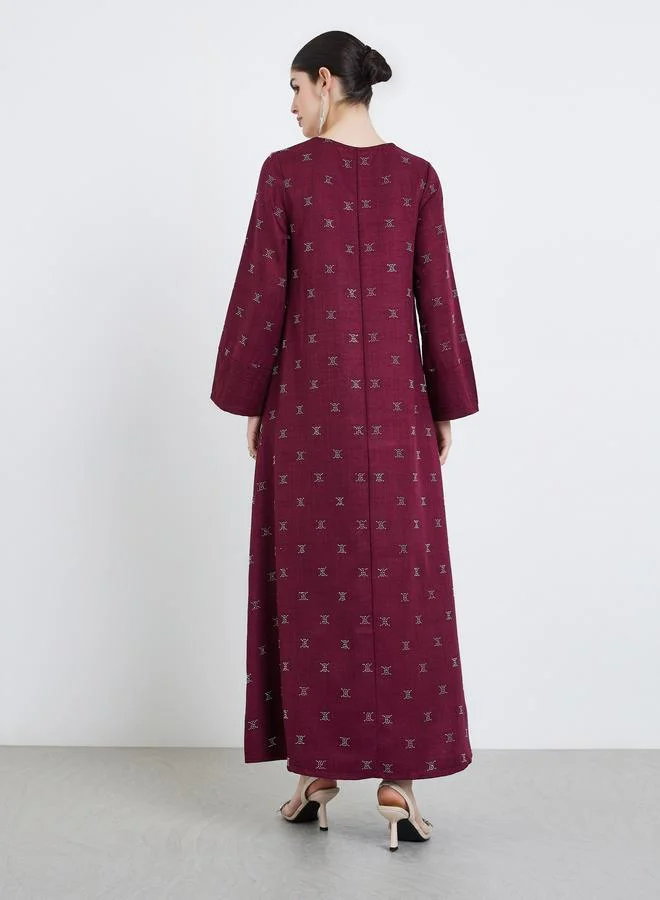 Amirah  Women Burgundy Foil Print A-Line Jalabiya for Women | Best Price UAE