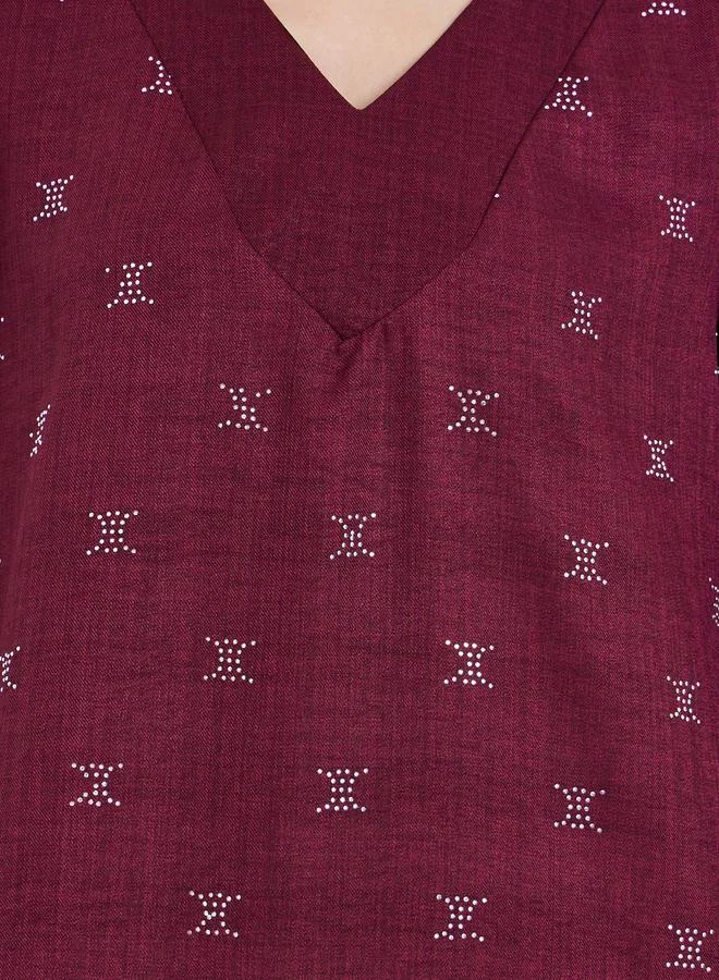 Amirah  Women Burgundy Foil Print A-Line Jalabiya for Women | Best Price UAE