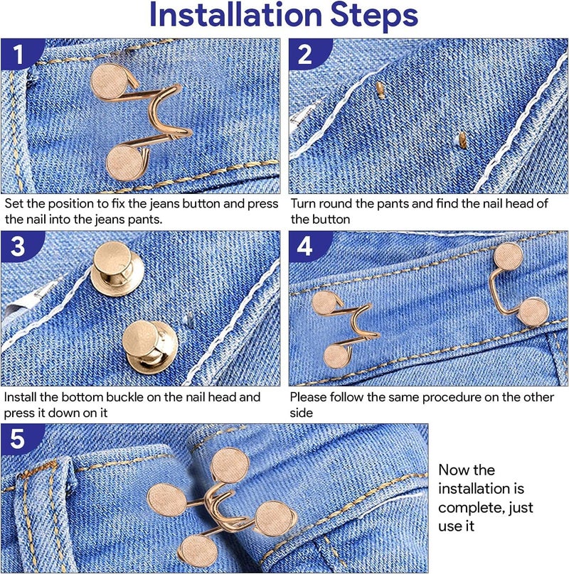 SKOFRI SKOFRI Adjustable Jeans Button for Waist Tightening Waist Buckle Extender for Jeans Waist Tightener Clips for Loose Jeans Pants Skirts Pant Waist Tightener for Women4Pcs - Image 2