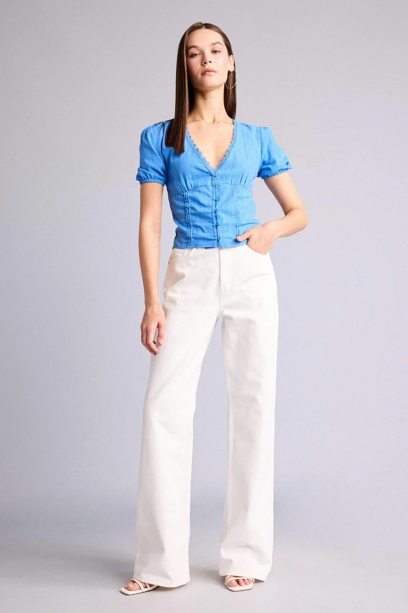 DeFacto Slim Fit V-Neck Short Sleeve Blouse