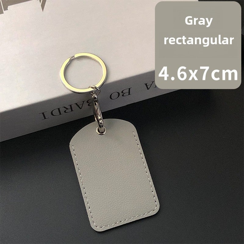 Rectangular PU Leather Keychain Card Holder Gray rectangle 
