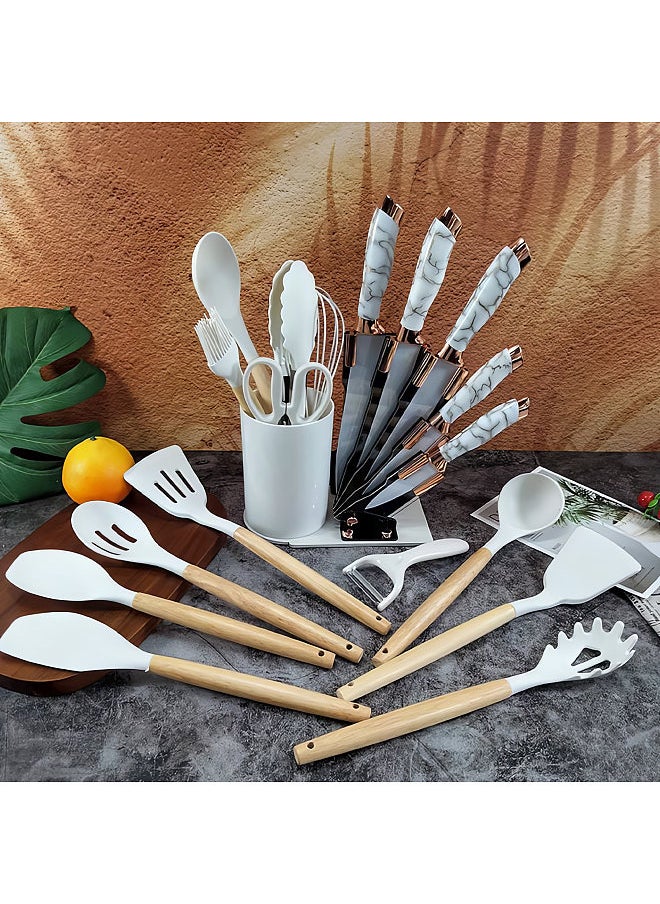 Generic Silicone Cooking Utensils Set 446 Fahrenheit Degrees Heat Resistant Kitchen Utensils Turner Spatula Spoon Brush Whisk Knife Scissors Kitchen Utensil Gadgets Tools Set with Holder  - Image 2
