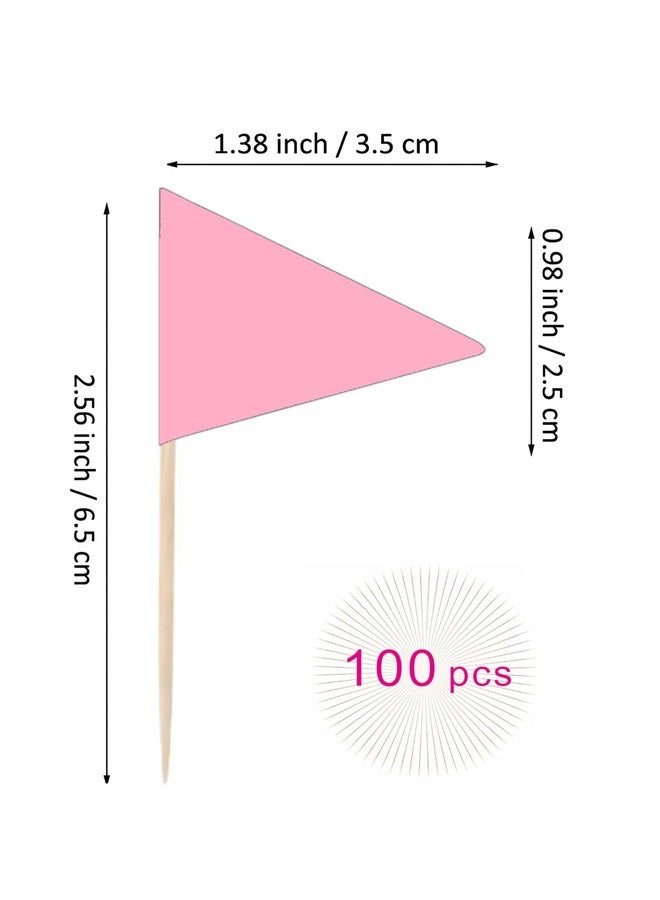 JAVD Solid Pure pink Toothpick Flags Small Mini Plain pink Color Triangle Stick Cupcake Toppers Flags DIY party Decoration (100 Pcs) - Image 2