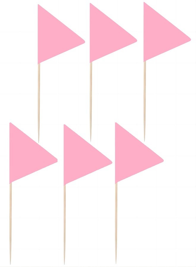JAVD Solid Pure pink Toothpick Flags Small Mini Plain pink Color Triangle Stick Cupcake Toppers Flags DIY party Decoration (100 Pcs) - Image 1